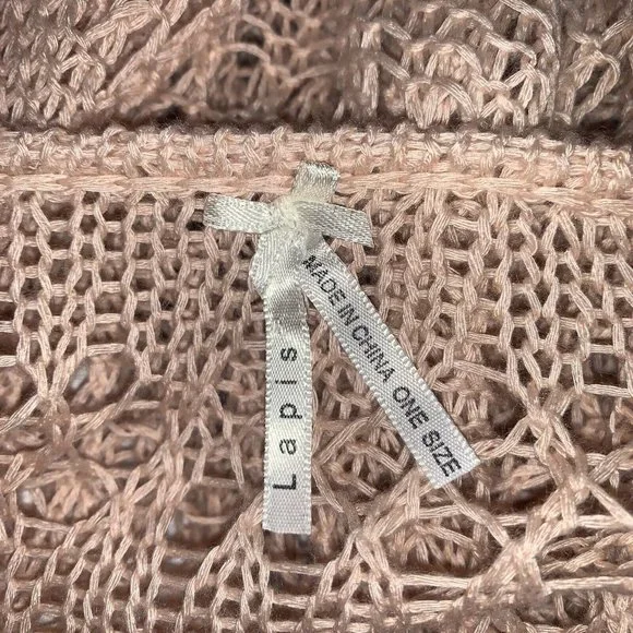 Lapis Womens Open Knit Sweater One Size Pale Pink Casual Popover Fringe Boho - Picture 4 of 4